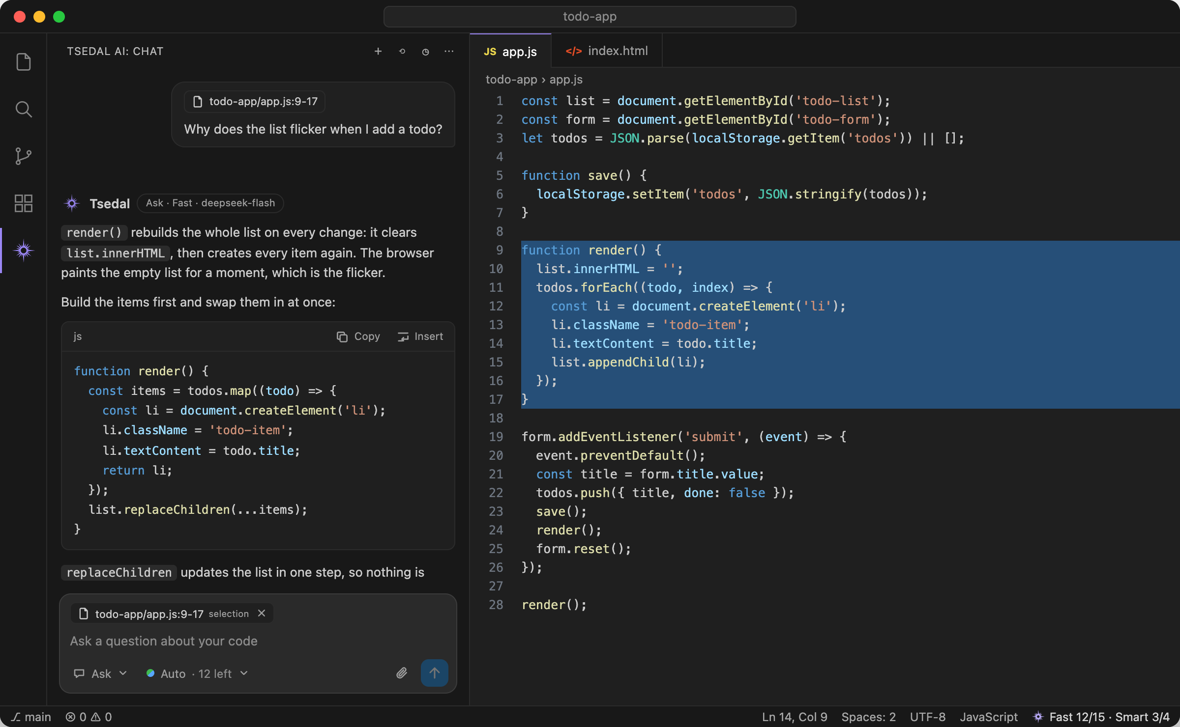 Tsedal explains why a list flickers, with a code example